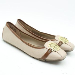 Christian Siriano Beige Faux Leather Gold Embellished Ballet Flats